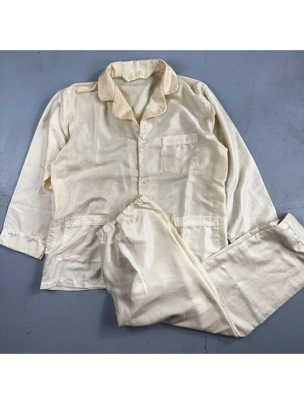 Christian Dior VTG Pajama Set Mens Cream Pants Shirt USA 90s Heavy Wear